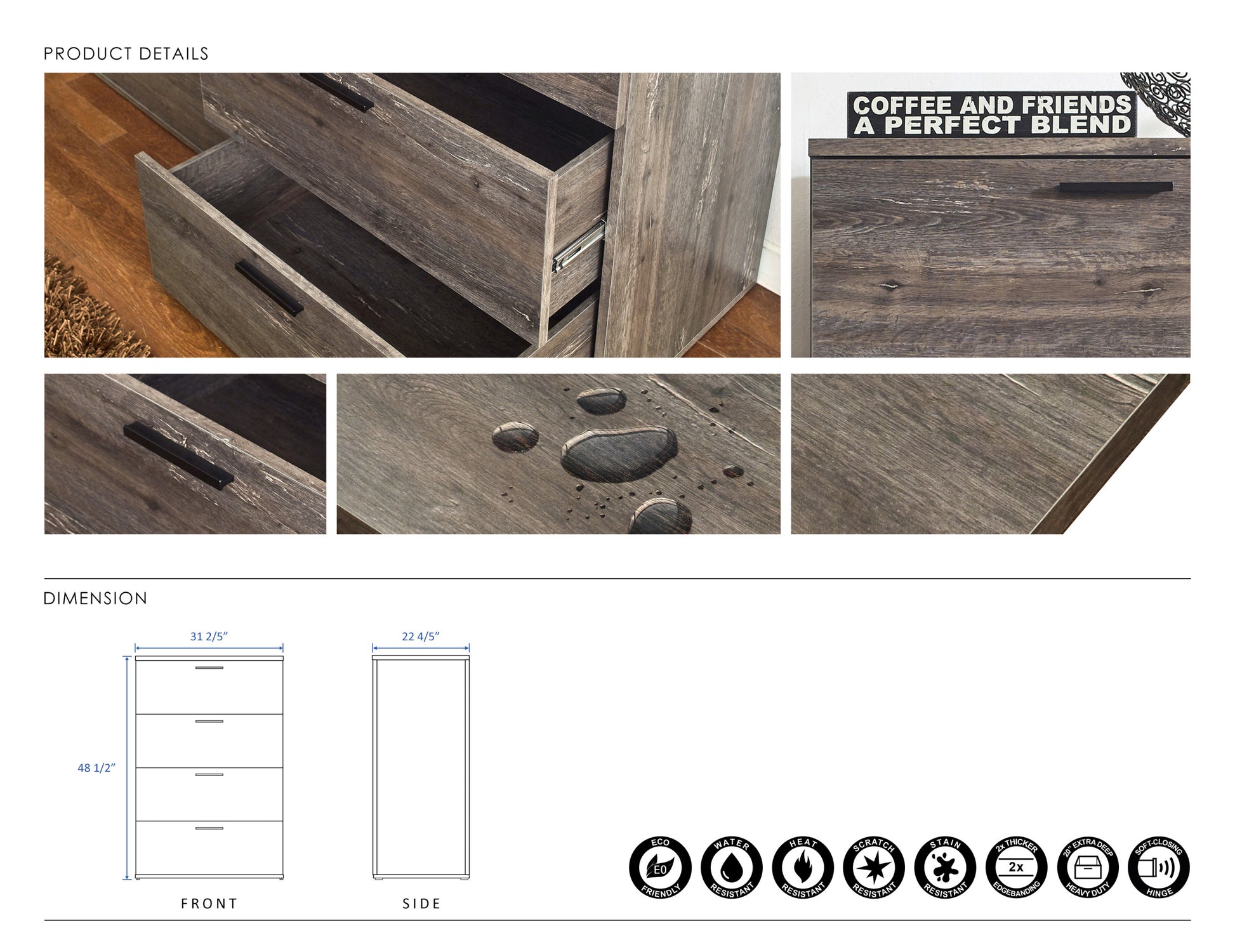 Oliver Farmhouse Four Drawer Jumbo Chest In Rustic Gray Gray Solid Wood