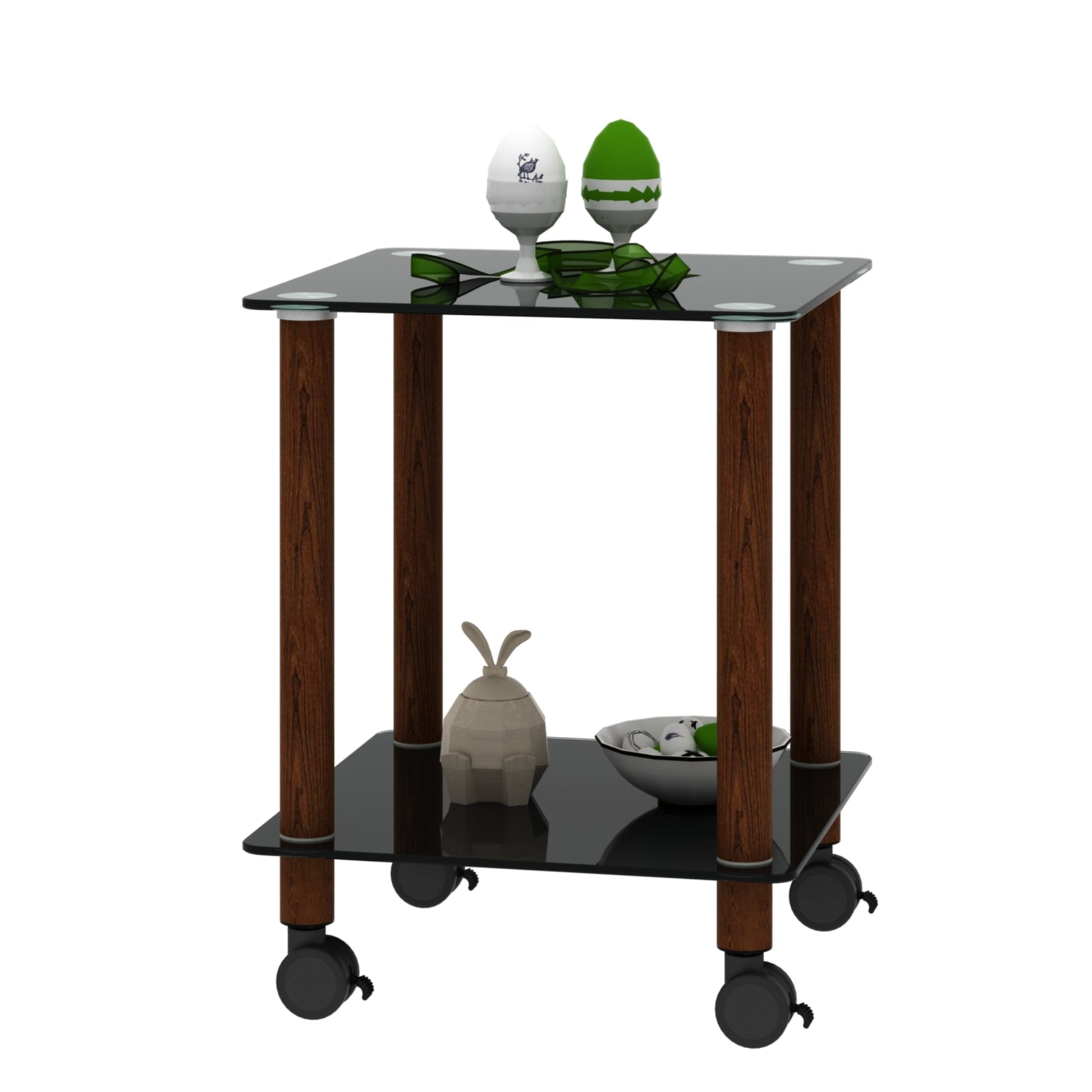 1 Piece Black Walnut Side Table2 Tier Space End Table ,Modern Night Stand, Sofa Table, Side Table With Storage Shelve Black Glass