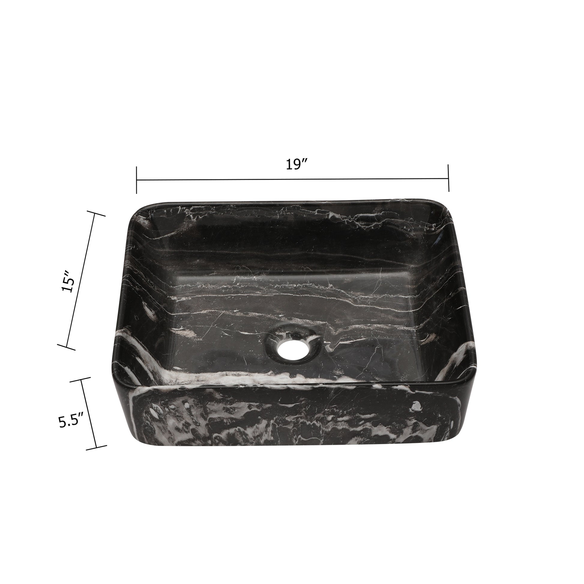 19"X15" Black And Gray Marble Pattern Ceramic Rectangular Vessel Bathroom Sink Black Gray Ceramic