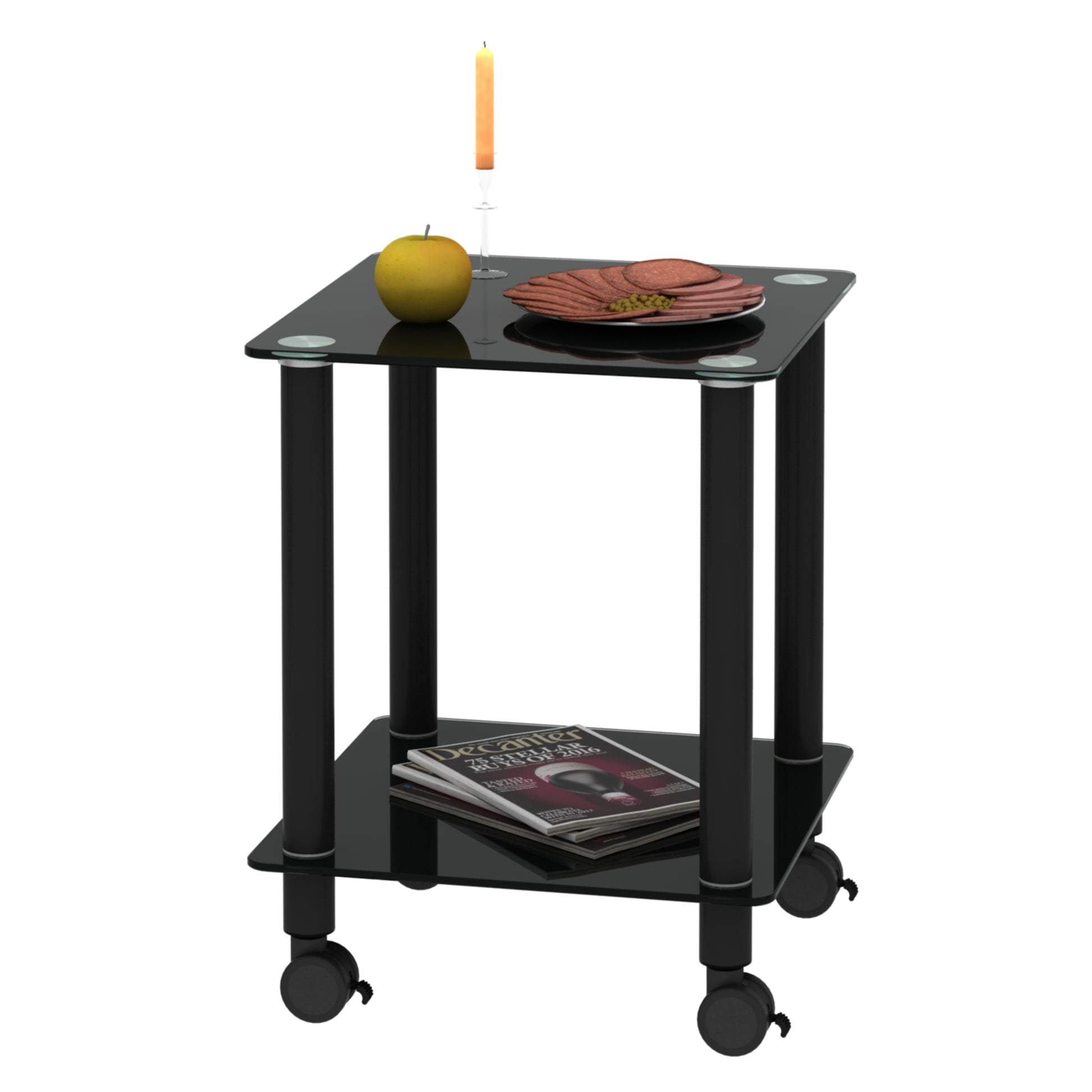 2 Piece Black Side Table2 Tier Space End Table ,Modern Night Stand, Sofa Table, Side Table With Storage Shelve Black Glass