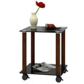 1 Piece Black Walnut Side Table2 Tier Space End Table ,Modern Night Stand, Sofa Table, Side Table With Storage Shelve Black Glass