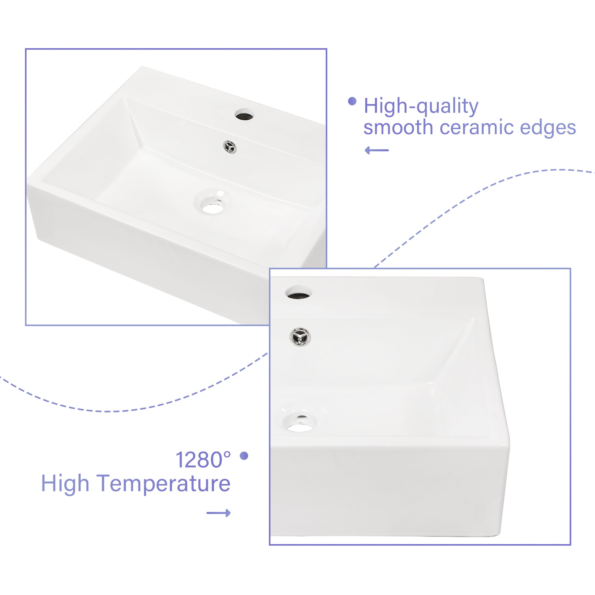 21"X16" White Ceramic Rectangular Wall Mounted Bathroom Sink With Faucet Hole And Overflow White Ceramic