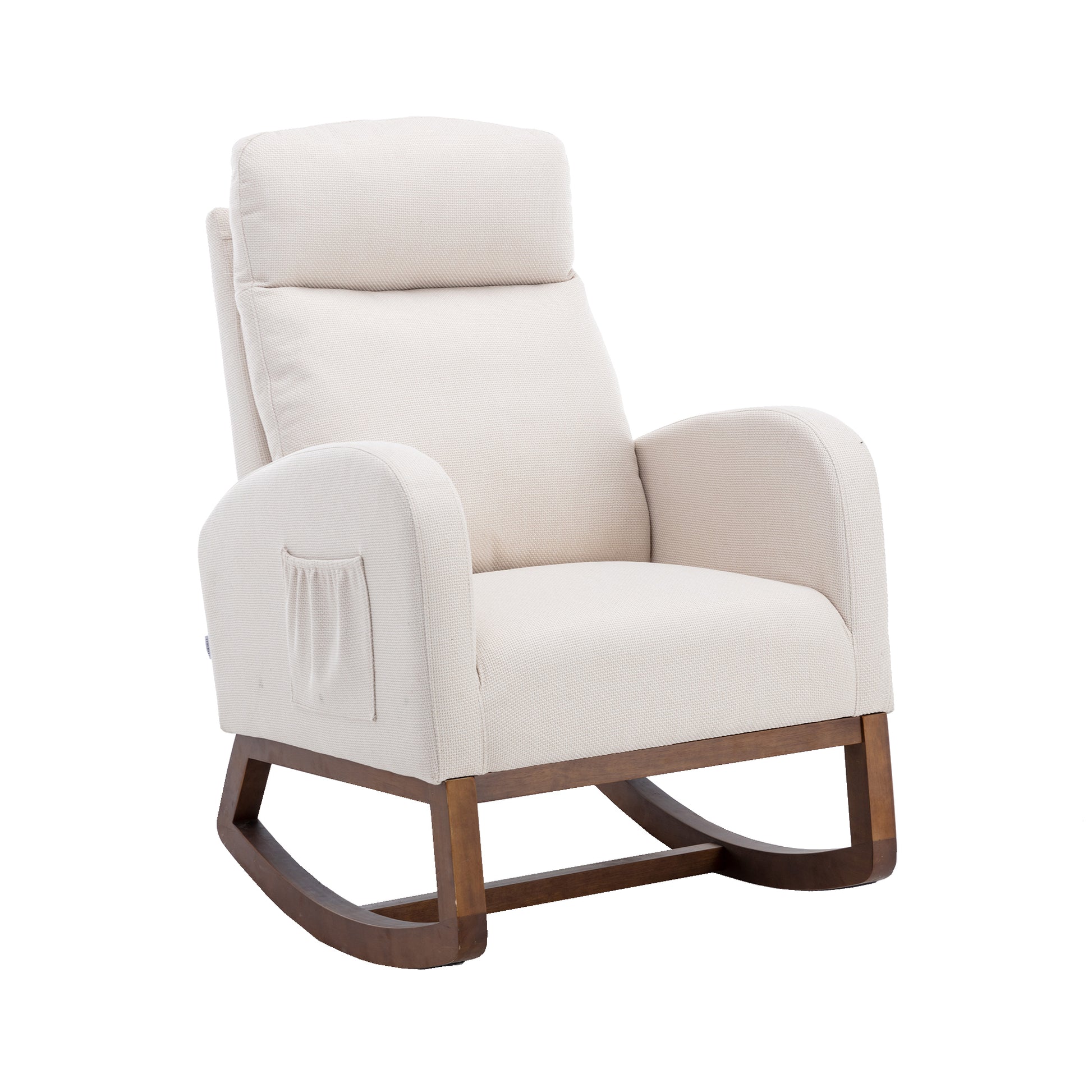 Coolmore Rocking Chair, Modern Glider Chair, Recliner Armchair With Wood Legs And Side Pocket, Nursery Rocking Accent Chair With High Back For Living Room Bedroom Beige Linen Beige Foam Solid Wood