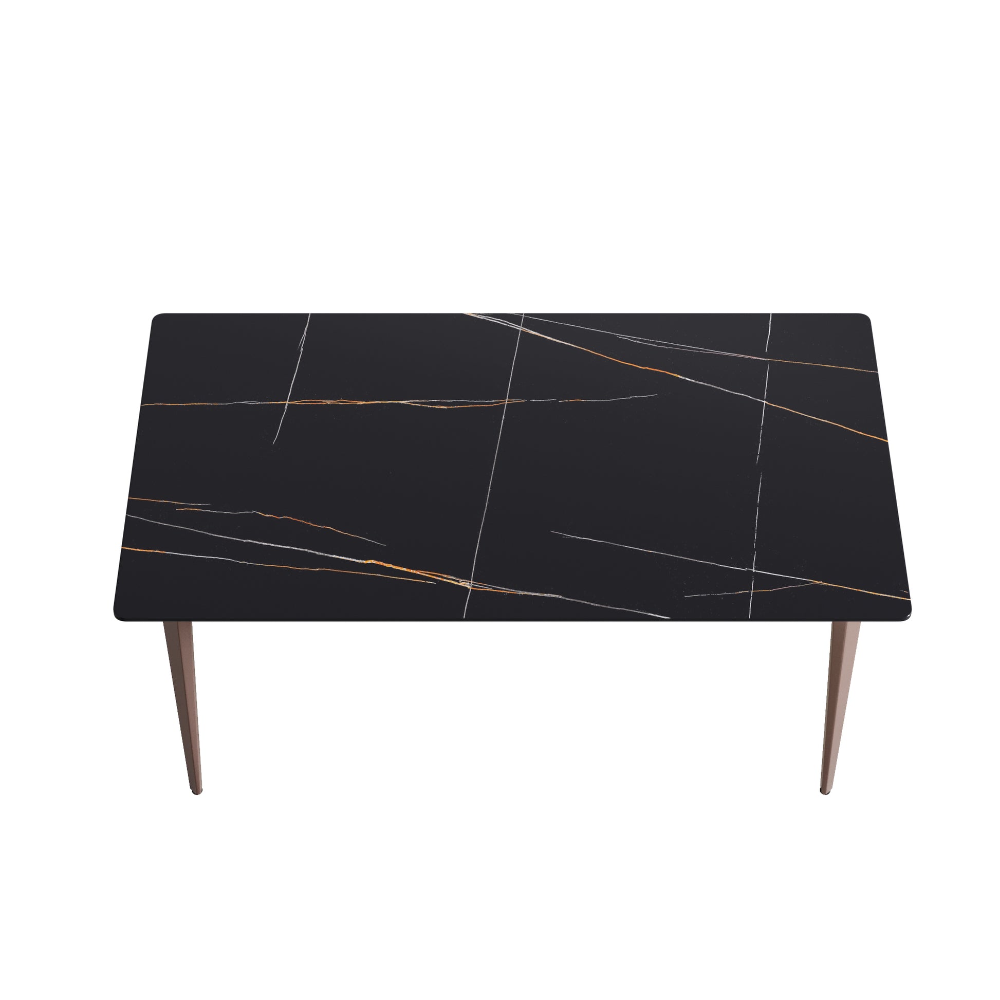 63"Modern Artificial Stone Black Straight Edge Metal Leg Dining Table 6 People Black Metal Sintered Stone