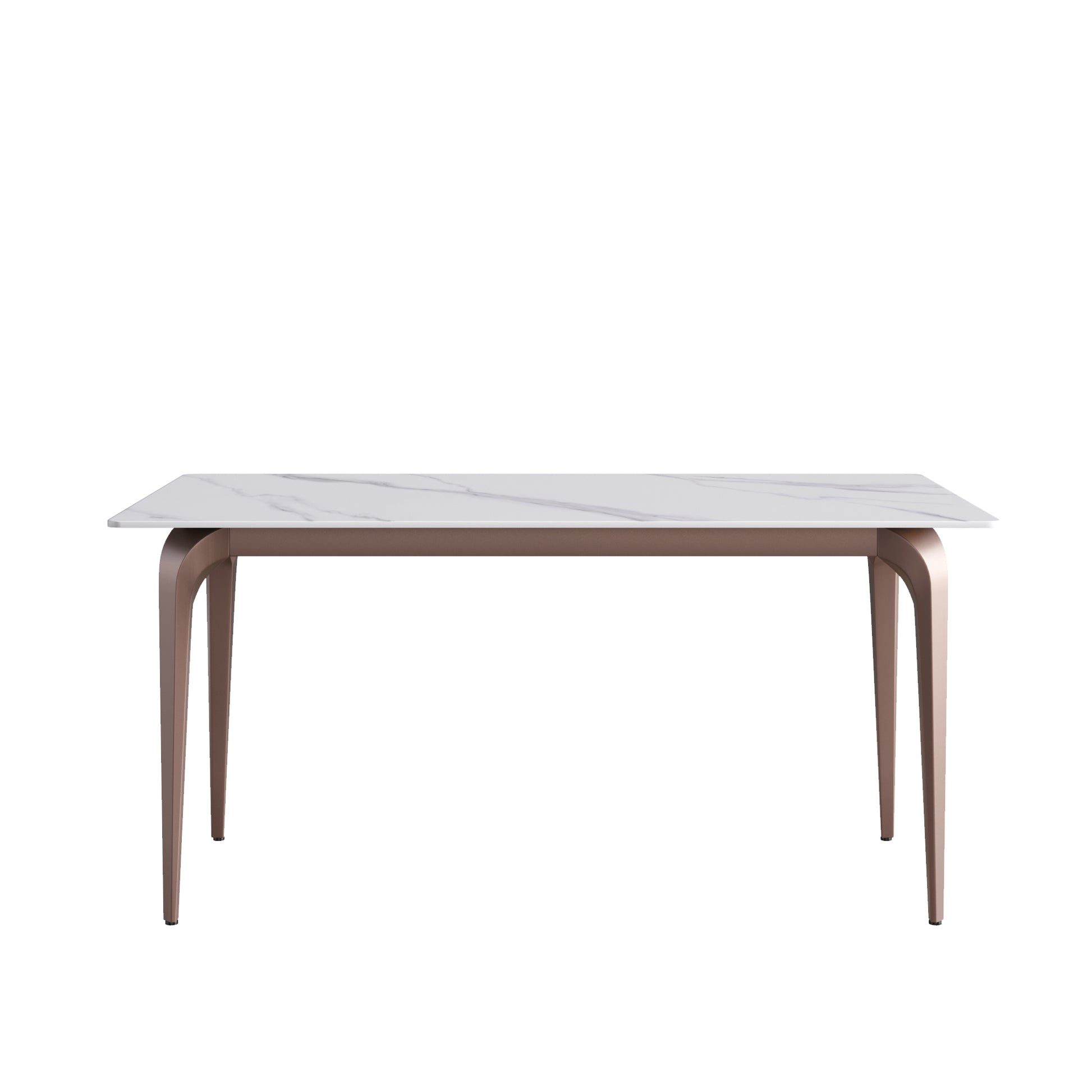 63"Modern Artificial Stone White Straight Edge Metal Leg Dining Table 6 People White Metal Sintered Stone