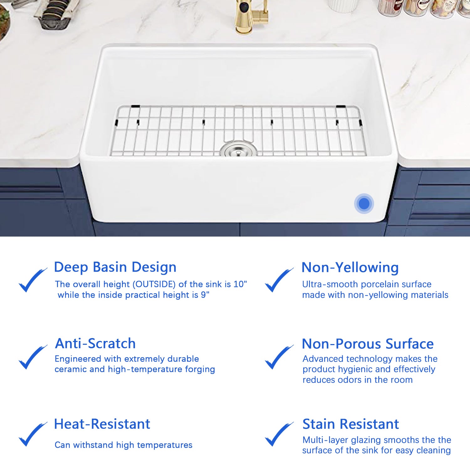 Fireclay 33" L X 20" W Workstation Farmhouse Kitchen Sink With Accessories White Fireclay