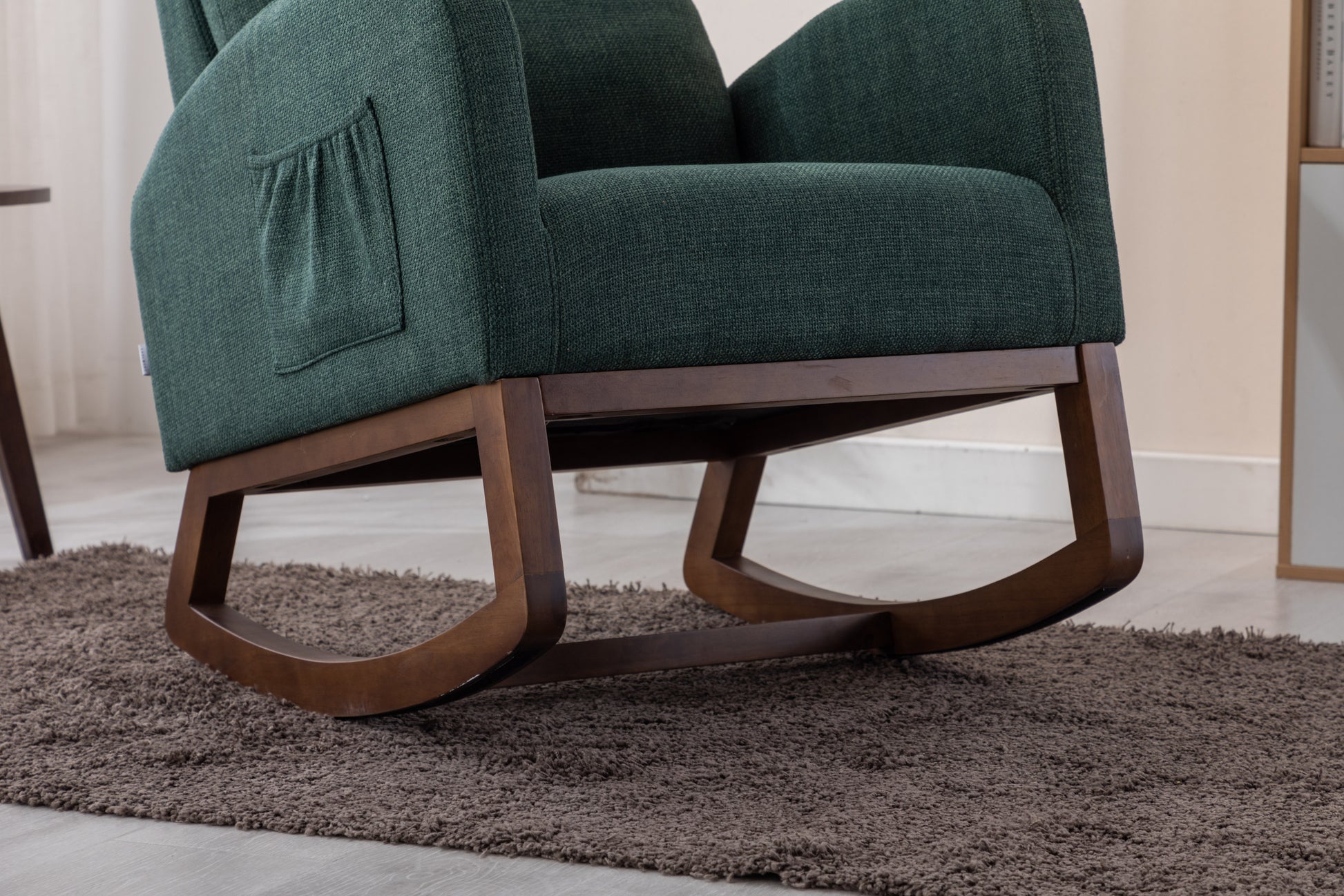 Coolmore Rocking Chair, Modern Glider Chair, Recliner Armchair With Wood Legs And Side Pocket, Nursery Rocking Accent Chair With High Back For Living Room Bedroom Emerald Linen Emerald Foam Solid Wood