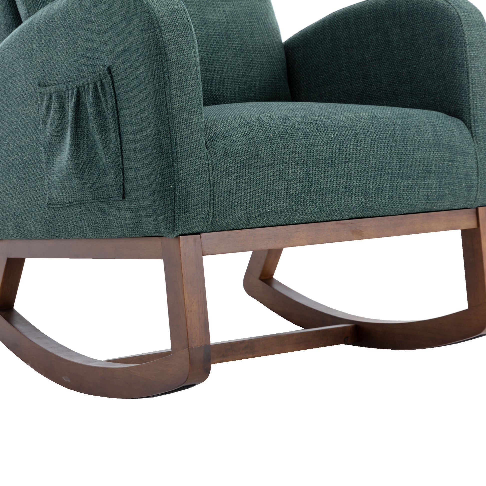 Coolmore Rocking Chair, Modern Glider Chair, Recliner Armchair With Wood Legs And Side Pocket, Nursery Rocking Accent Chair With High Back For Living Room Bedroom Emerald Linen Emerald Foam Solid Wood