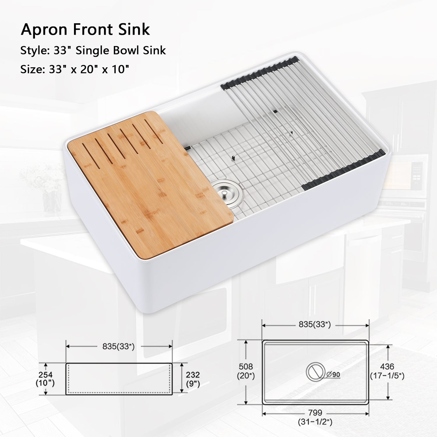 Fireclay 33" L X 20" W Workstation Farmhouse Kitchen Sink With Accessories White Fireclay