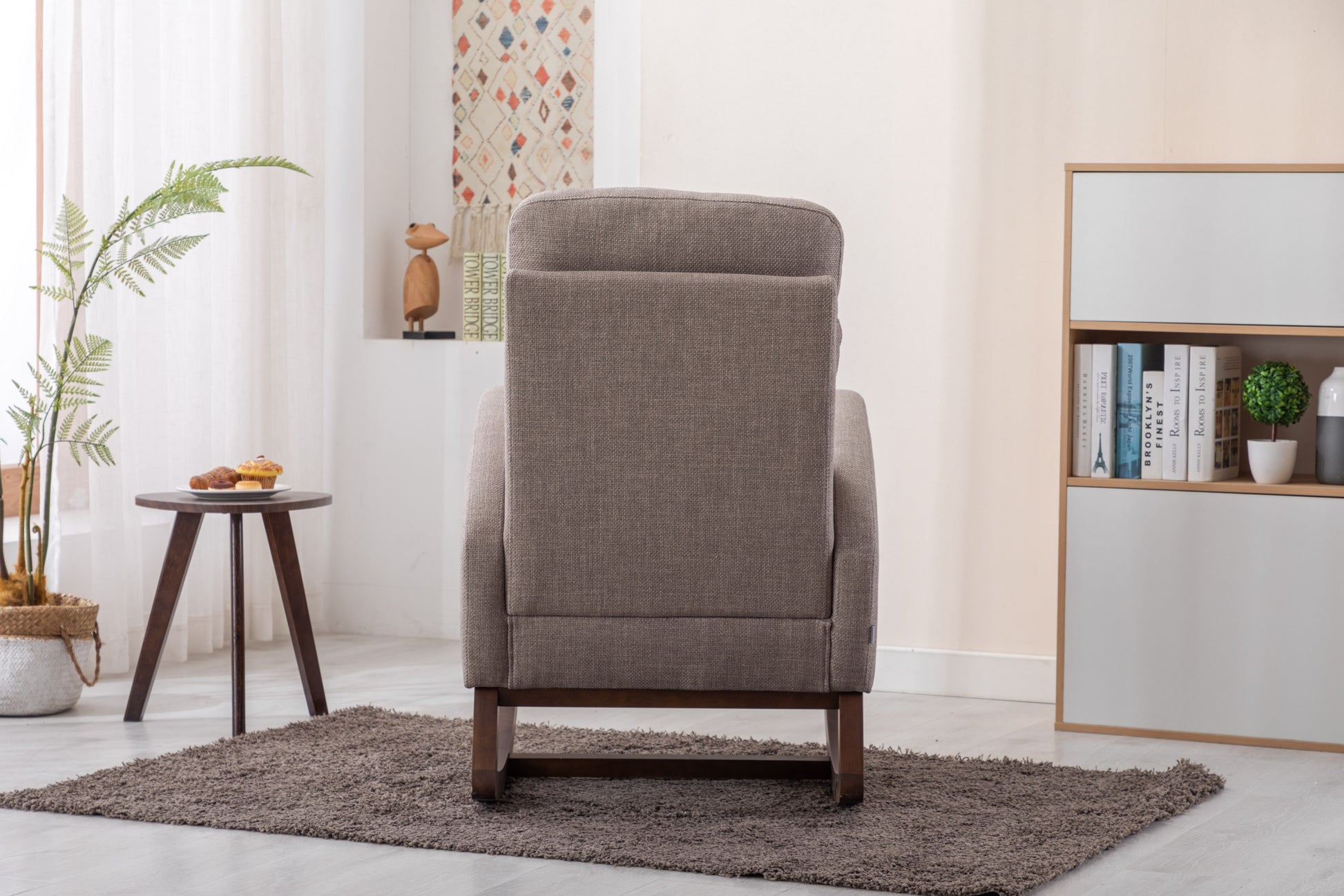 Coolmore Rocking Chair, Modern Glider Chair, Recliner Armchair With Wood Legs And Side Pocket, Nursery Rocking Accent Chair With High Back For Living Room Bedroom Grey Linen Grey Foam Solid Wood