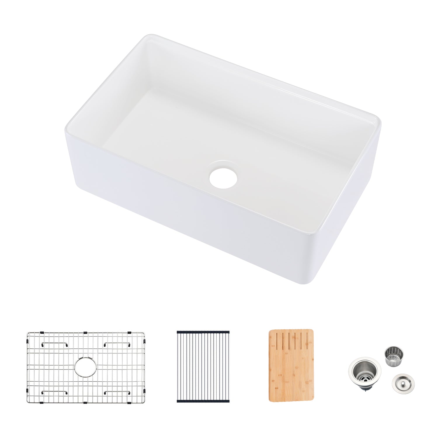 Fireclay 33" L X 20" W Workstation Farmhouse Kitchen Sink With Accessories White Fireclay