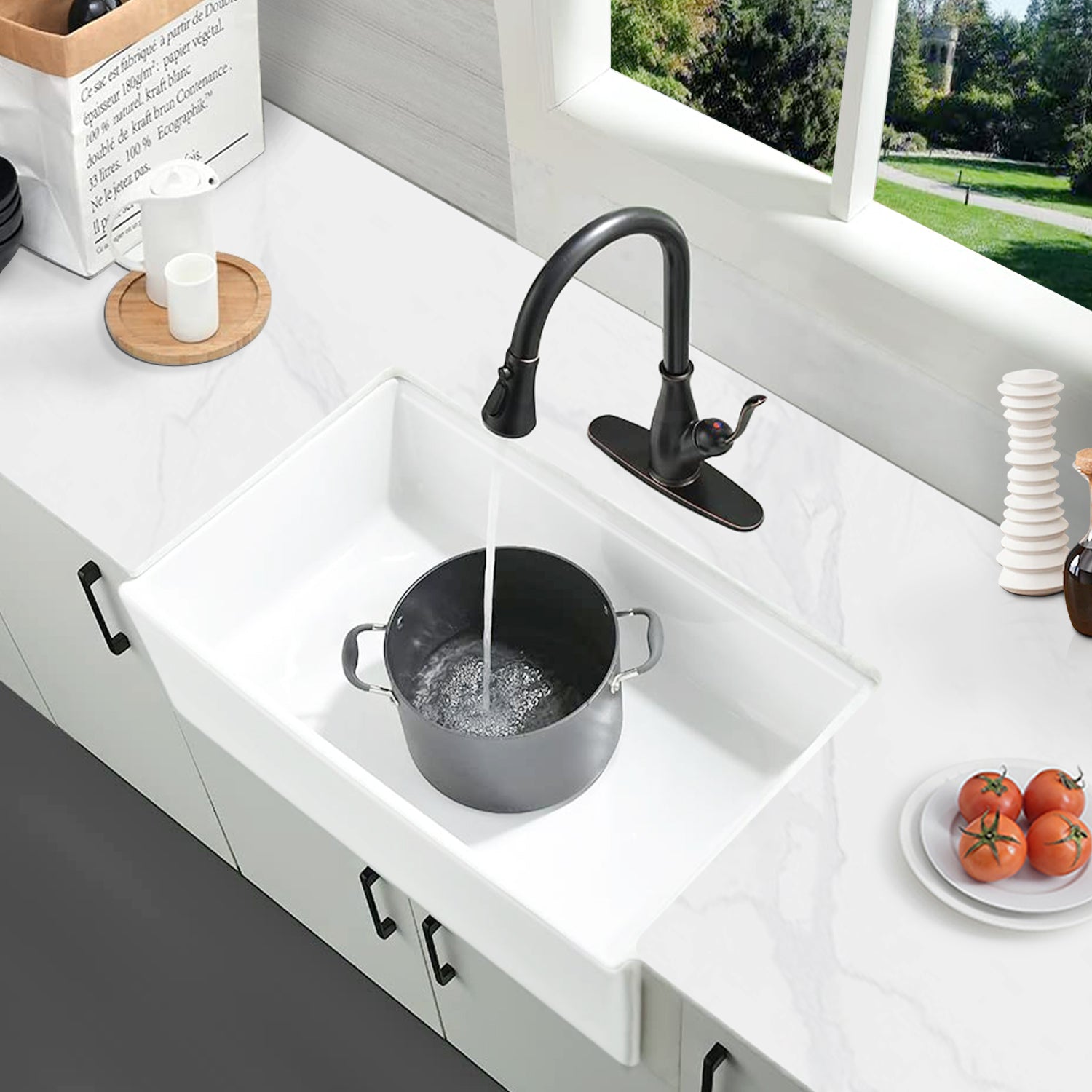 Fireclay 30" L X 20" W Workstation Farmhouse Kitchen Sink With Accessories White Fireclay