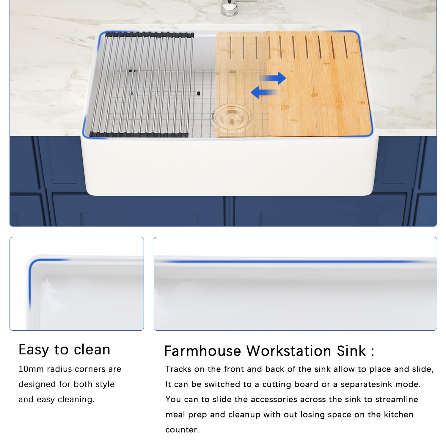 Fireclay 33" L X 20" W Workstation Farmhouse Kitchen Sink With Accessories White Fireclay