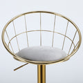 Grey Velvet Bar Chair, Pure Gold Plated, Unique Design,360 Degree Rotation, Adjustable Height,Suitable For Dinning Room And Bar,Set Of 2 Grey Velvet