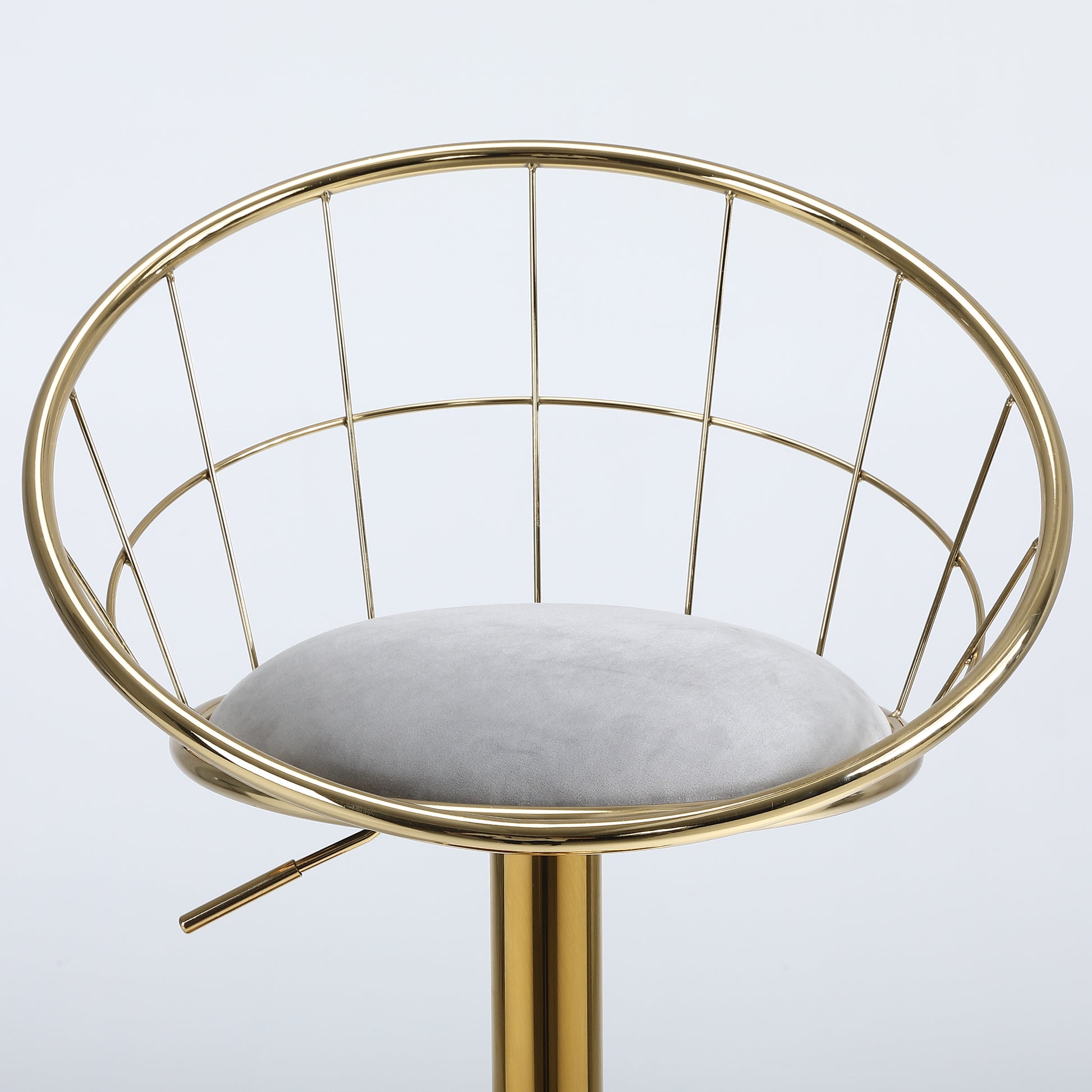 Grey Velvet Bar Chair, Pure Gold Plated, Unique Design,360 Degree Rotation, Adjustable Height,Suitable For Dinning Room And Bar,Set Of 2 Grey Velvet