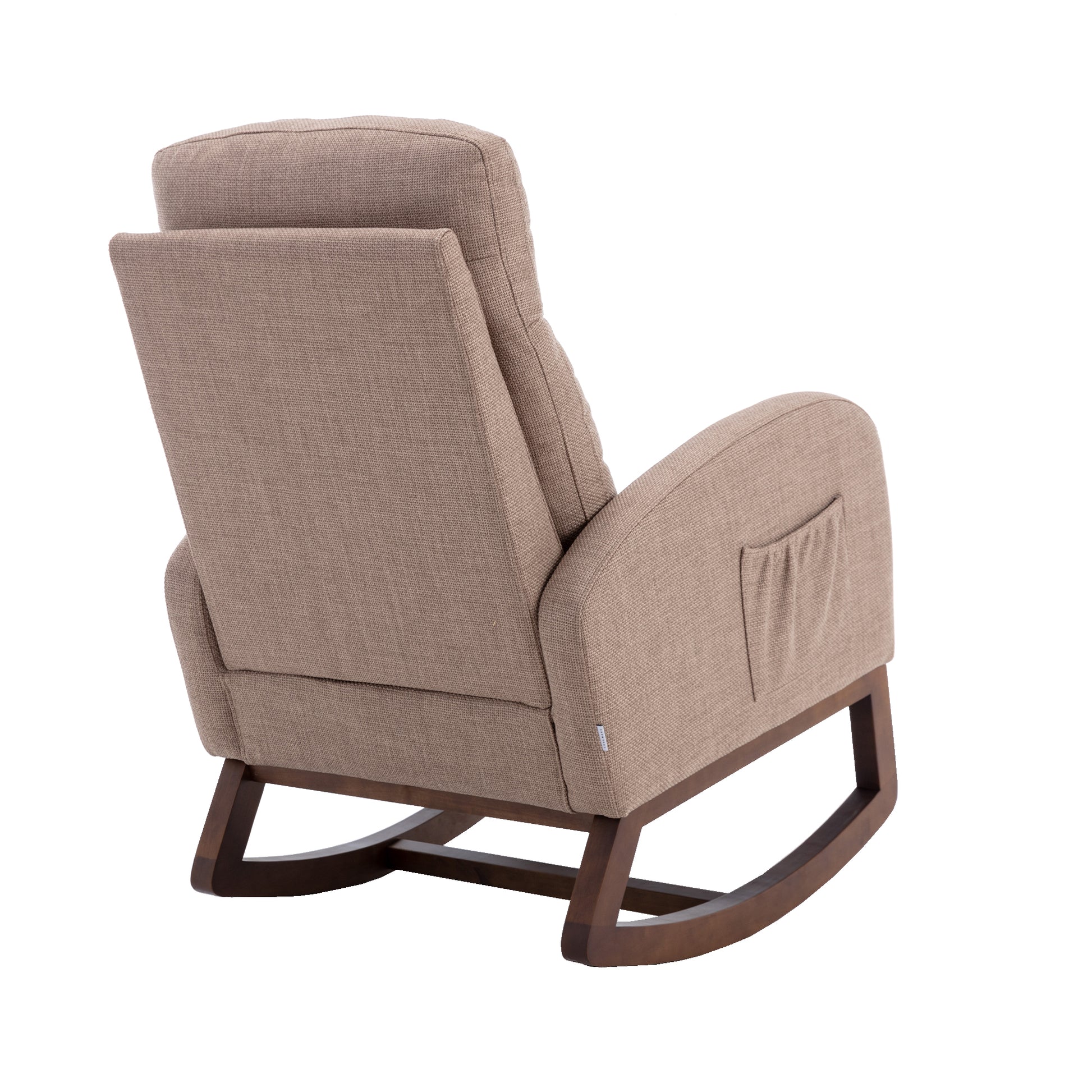 Coolmore Rocking Chair, Modern Glider Chair, Recliner Armchair With Wood Legs And Side Pocket, Nursery Rocking Accent Chair With High Back For Living Room Bedroom Camel Linen Camel Foam Solid Wood