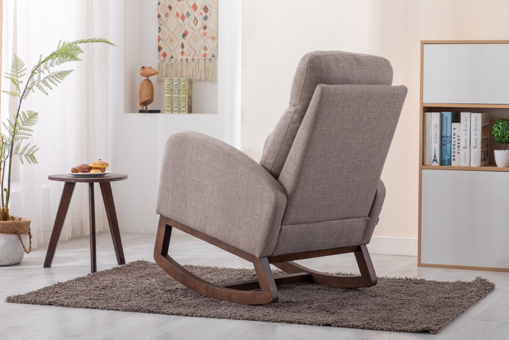 Coolmore Rocking Chair, Modern Glider Chair, Recliner Armchair With Wood Legs And Side Pocket, Nursery Rocking Accent Chair With High Back For Living Room Bedroom Grey Linen Grey Foam Solid Wood