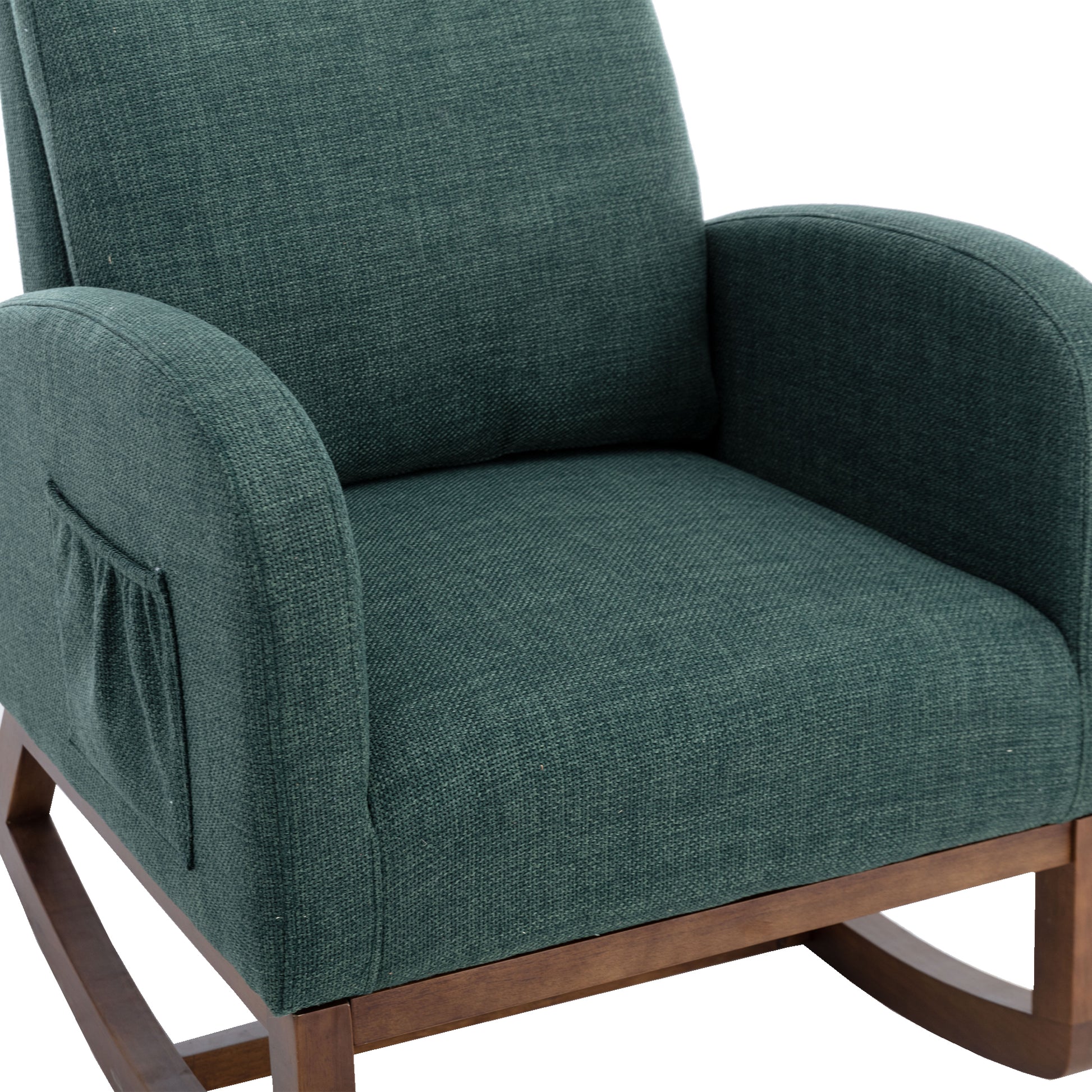 Coolmore Rocking Chair, Modern Glider Chair, Recliner Armchair With Wood Legs And Side Pocket, Nursery Rocking Accent Chair With High Back For Living Room Bedroom Emerald Linen Emerald Foam Solid Wood