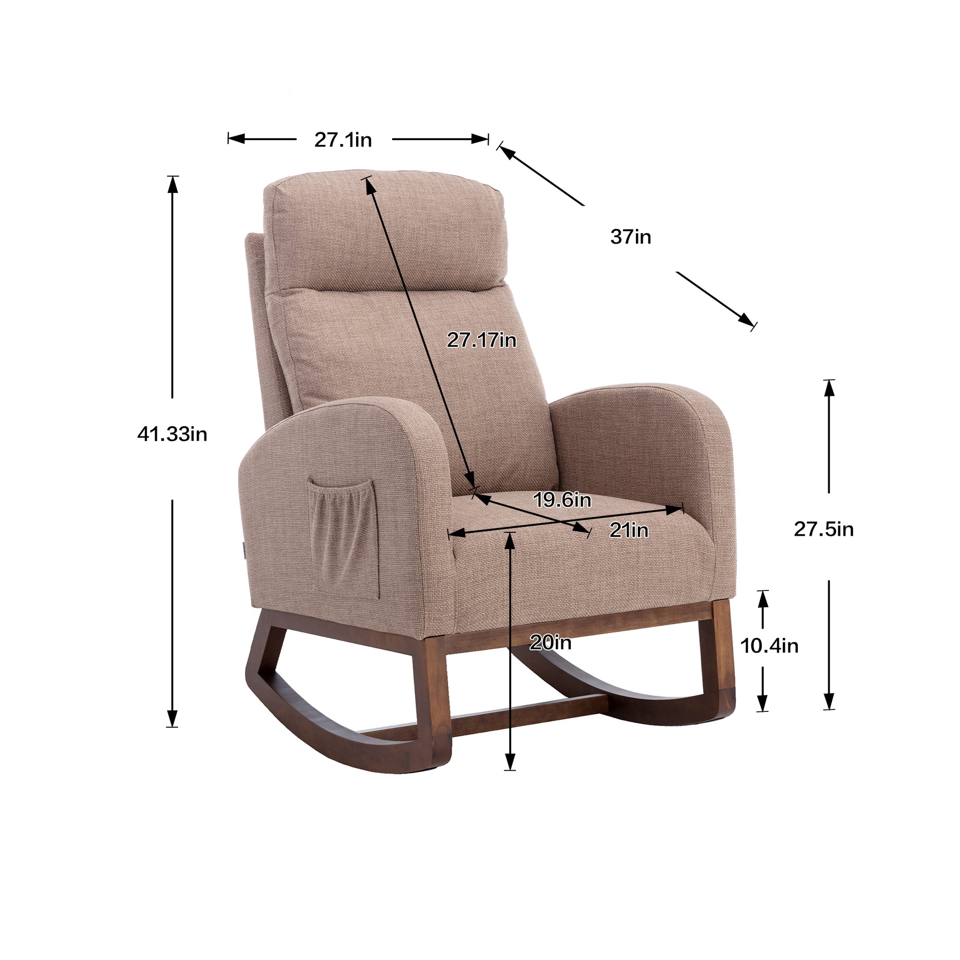 Coolmore Rocking Chair, Modern Glider Chair, Recliner Armchair With Wood Legs And Side Pocket, Nursery Rocking Accent Chair With High Back For Living Room Bedroom Camel Linen Camel Foam Solid Wood