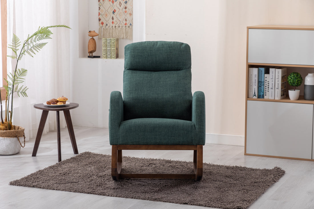 Coolmore Rocking Chair, Modern Glider Chair, Recliner Armchair With Wood Legs And Side Pocket, Nursery Rocking Accent Chair With High Back For Living Room Bedroom Emerald Linen Emerald Foam Solid Wood