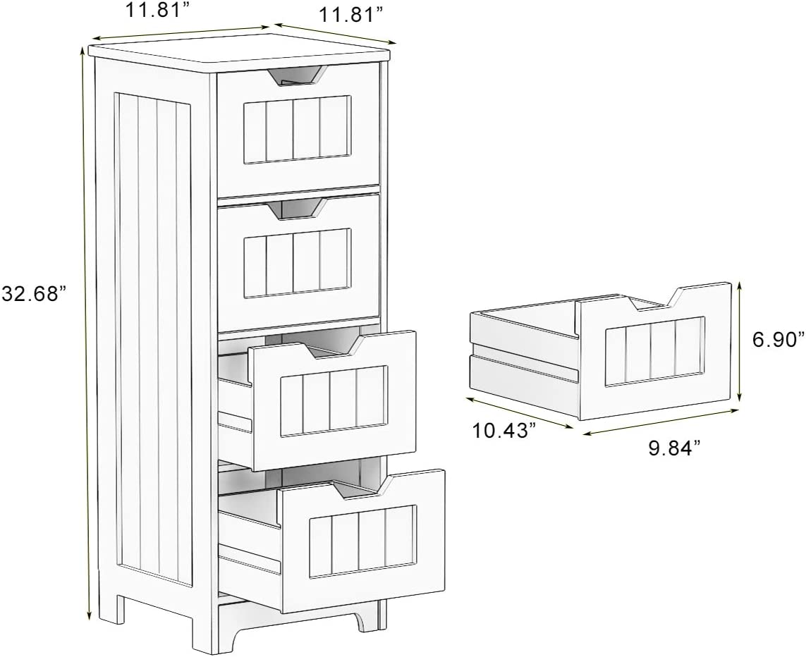 White Freestanding Storage Cabinet With 4 Drawers, Suitable For Bathroom, Living Room, Kitchen White Mdf