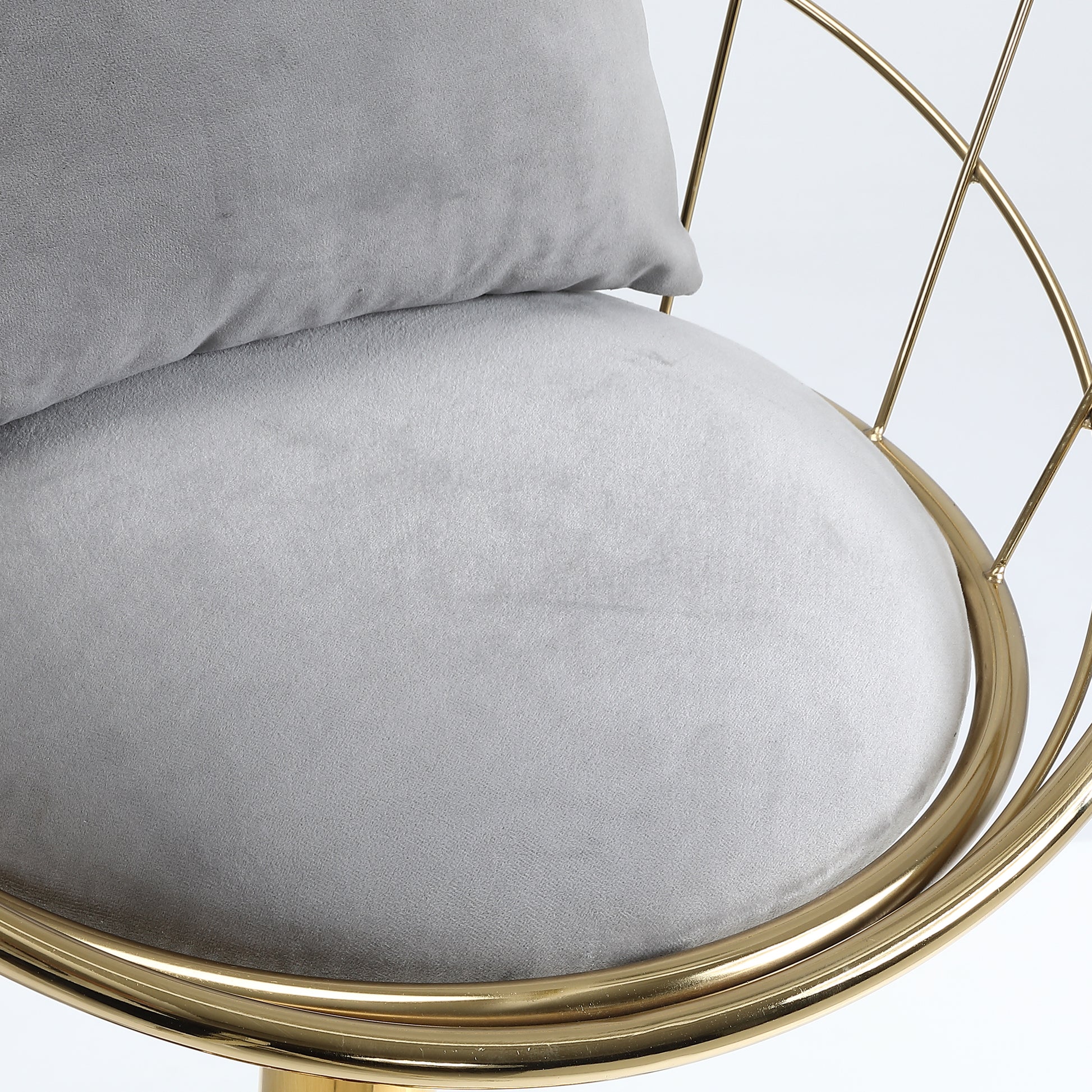 Grey Velvet Bar Chair, Pure Gold Plated, Unique Design,360 Degree Rotation, Adjustable Height,Suitable For Dinning Room And Bar,Set Of 2 Grey Velvet