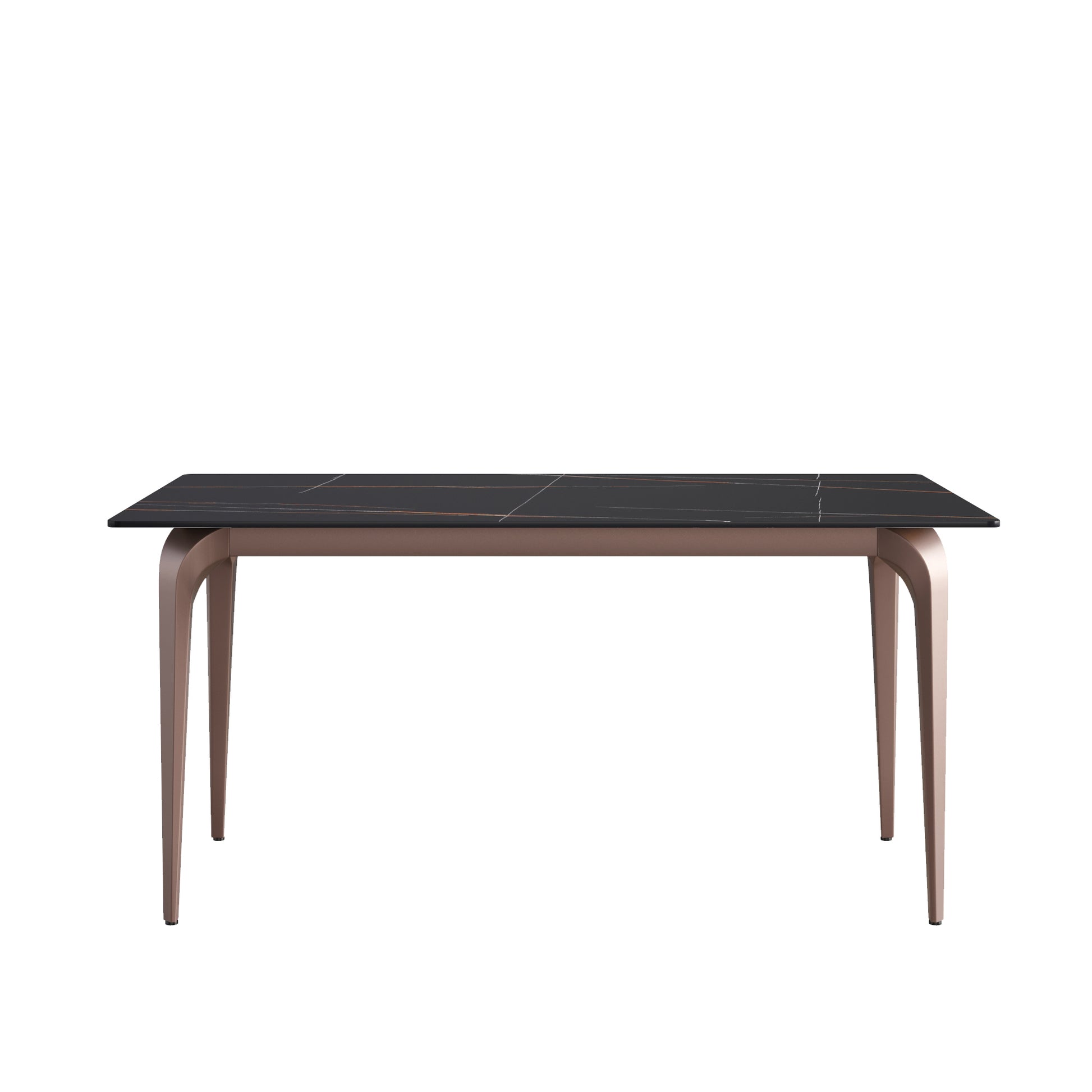 63"Modern Artificial Stone Black Straight Edge Metal Leg Dining Table 6 People Black Metal Sintered Stone
