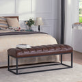 Metal Base Upholstered Bench For Bedroom For Entryway Dark Brown Pu