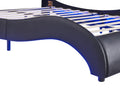 Queen Size Upholstered Faux Leather Platform Bed With Led Light Bed Frame With Slatted Black Queen Black Solid Wood