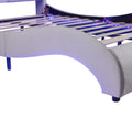Full Size Upholstered Faux Leather Platform Bed With Led Light Bed Frame With Slatted White Full White Solid Wood