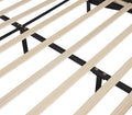 Queen Size Upholstered Faux Leather Platform Bed With Led Light Bed Frame With Slatted Black Queen Black Solid Wood