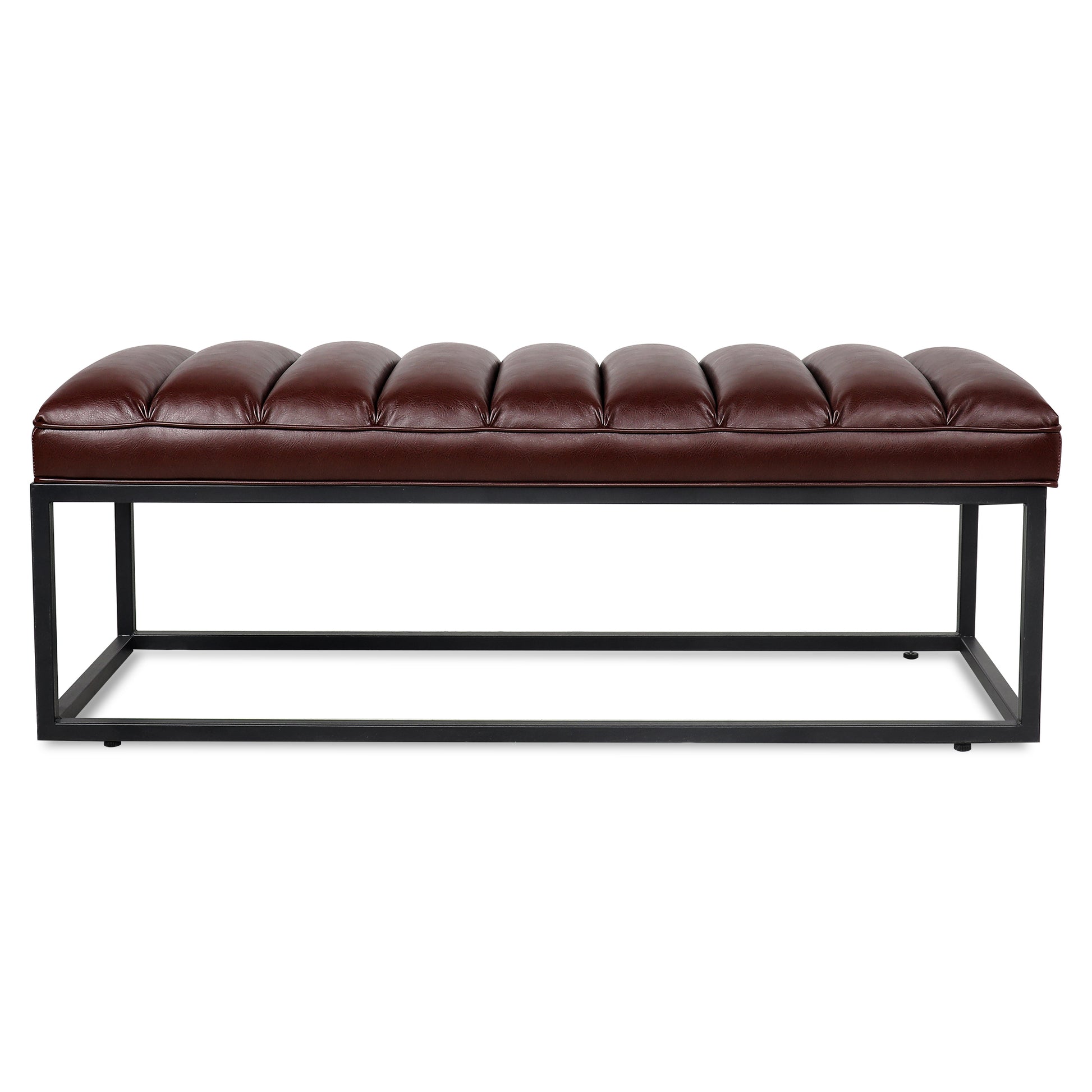 Metal Base Upholstered Bench For Bedroom For Entryway Dark Brown Pu