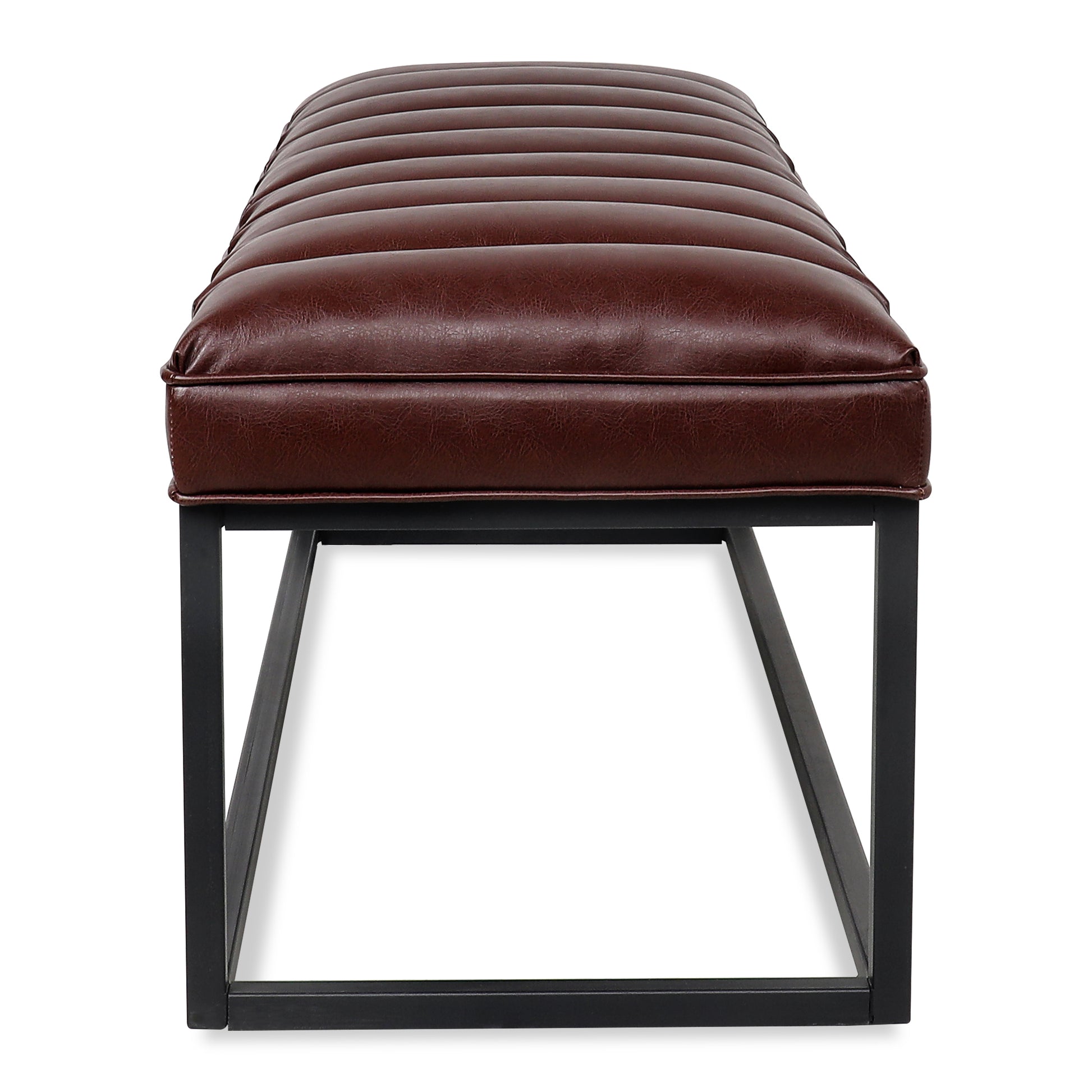 Metal Base Upholstered Bench For Bedroom For Entryway Dark Brown Pu