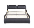 Full Size Upholstered Faux Leather Platform Bed With Led Light Bed Frame With Slatted Black Full Black Solid Wood