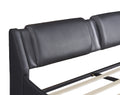 Queen Size Upholstered Faux Leather Platform Bed With Led Light Bed Frame With Slatted Black Queen Black Solid Wood