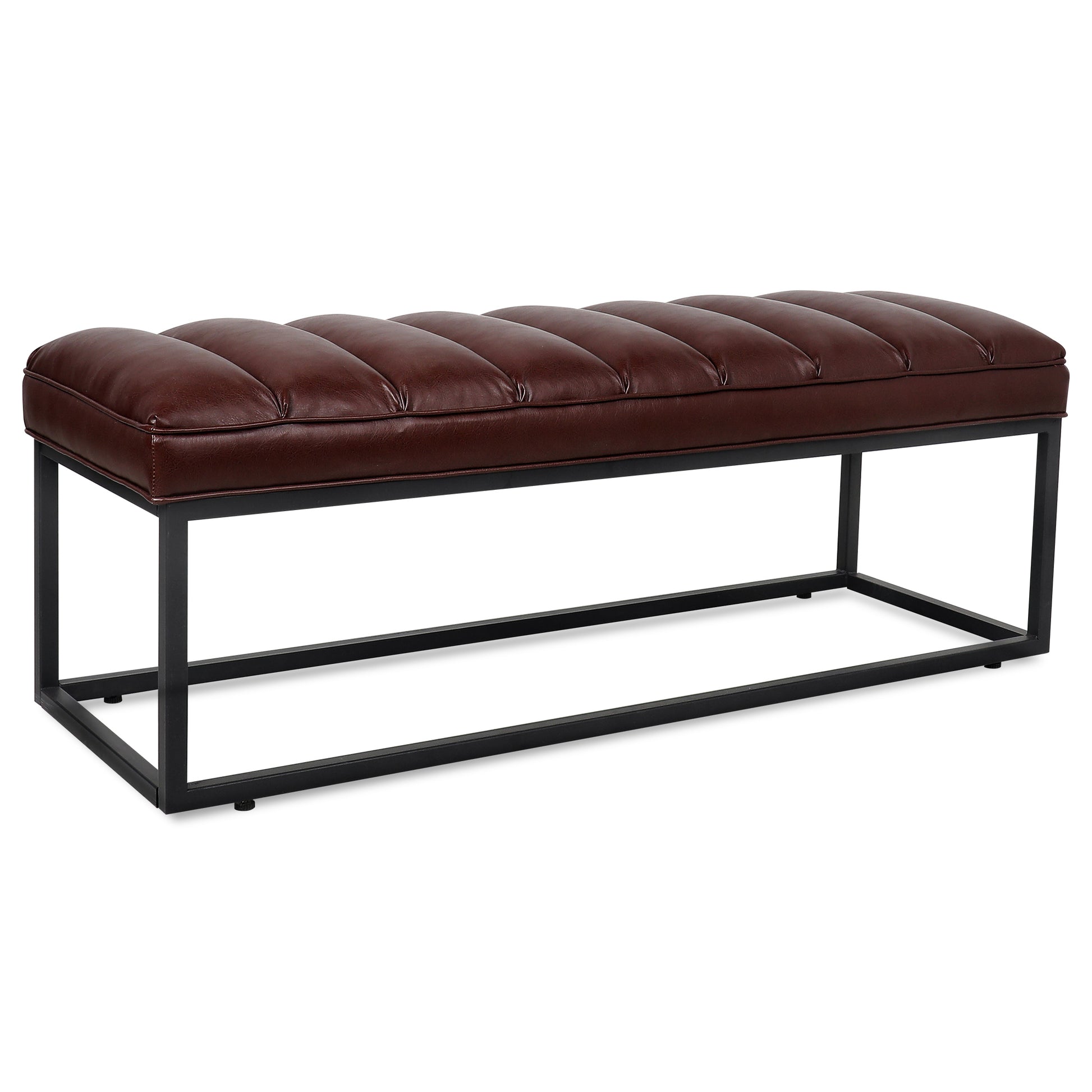 Metal Base Upholstered Bench For Bedroom For Entryway Dark Brown Pu