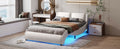 Full Size Upholstered Faux Leather Platform Bed With Led Light Bed Frame With Slatted White Full White Solid Wood