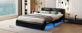 Full Size Upholstered Faux Leather Platform Bed With Led Light Bed Frame With Slatted Black Full Black Solid Wood