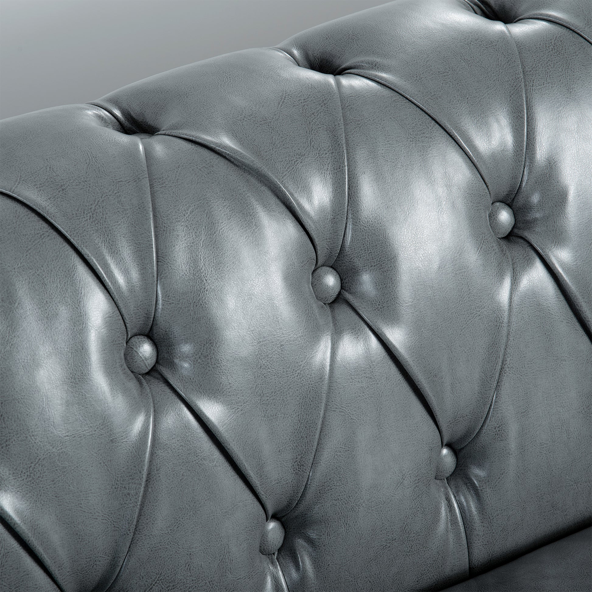 84.65" Rolled Arm Chesterfield 3 Seater Sofa. Grey Foam Pu