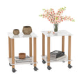 2 Piece White Oak Side Table2 Tier Space End Table ,Modern Night Stand, Sofa Table, Side Table With Storage Shelve White Glass