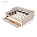 Upholstered Daybed With Two Drawers, Wood Slat Support, Beige, Full Size Old Sku :Lp001111Aaa Beige Solid Wood