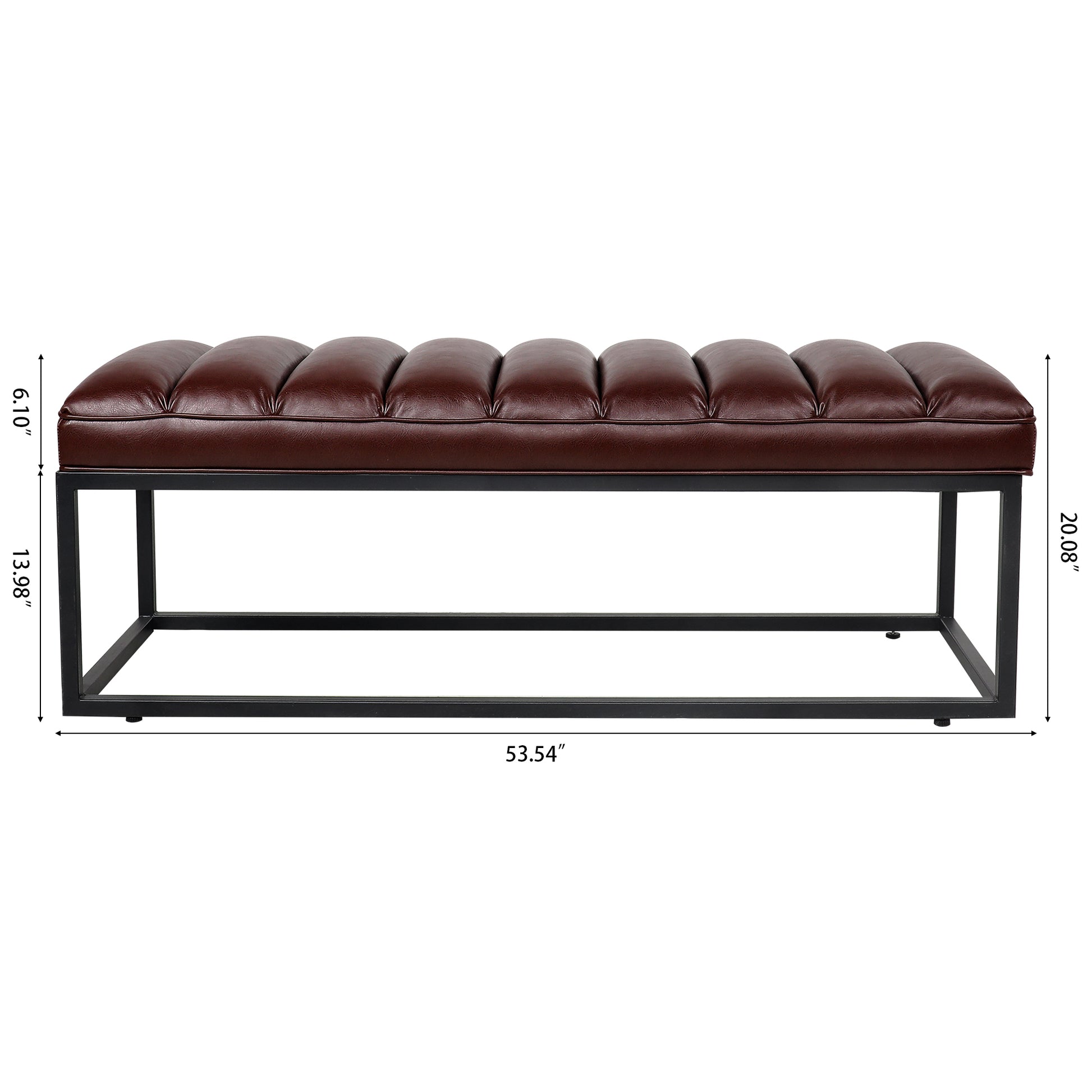 Metal Base Upholstered Bench For Bedroom For Entryway Dark Brown Pu