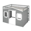 Full Size House Loft Bed With Ladder Gray White Frame White Gray Solid Wood