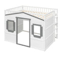 Full Size House Loft Bed With Ladder White Gray Frame White Gray Solid Wood