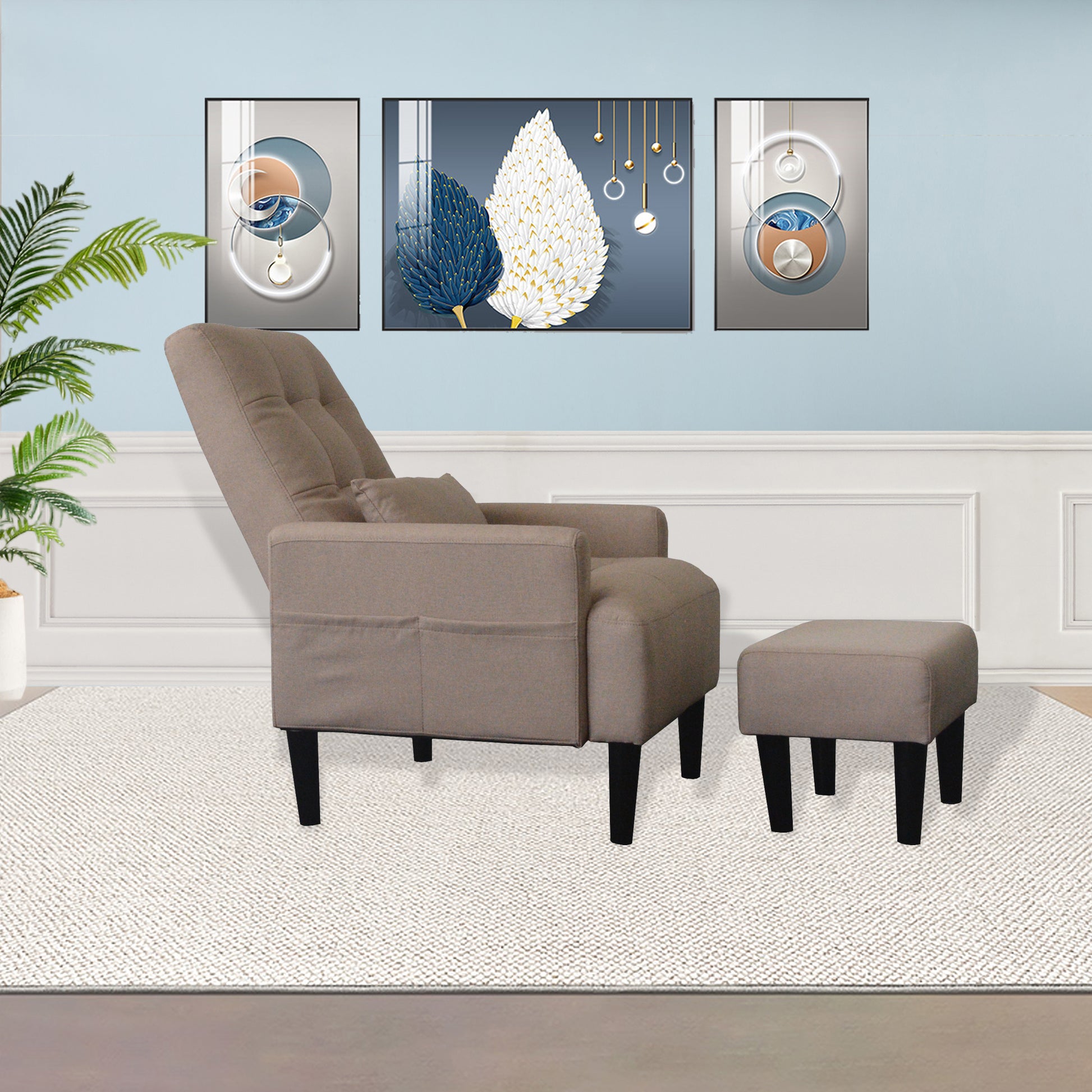 Redde Boo Brown Living Room Sofa Single Chair And Ottoman, Modern Multi Function Fabric Living Room Sofa Lounge Chair Bed And Stool.Soft Leisure Single Chair Adjustable Into 5 Angles With Sofa Bed Gray Modern Foam Fabric