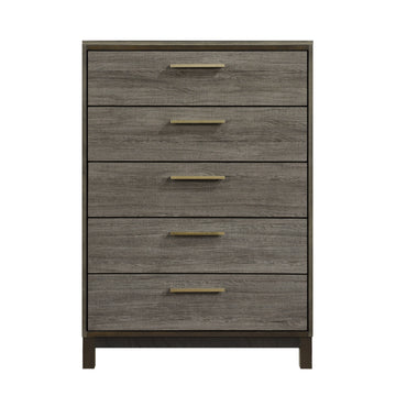 Contemporary Styling 1Pc Chest Of 5X Drawers With Antique Bar Pulls Two Tone Finish Wooden Bedroom Furniture Brown Mix 5 Drawers & Above Bedroom Contemporary Wood