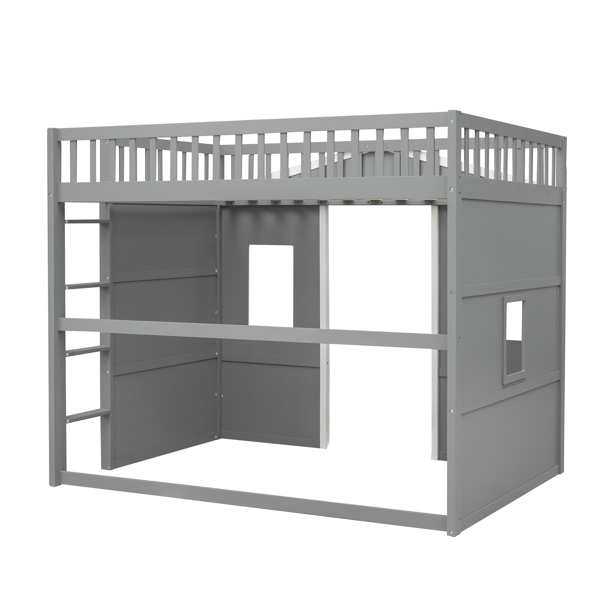 Full Size House Loft Bed With Ladder Gray White Frame White Gray Solid Wood