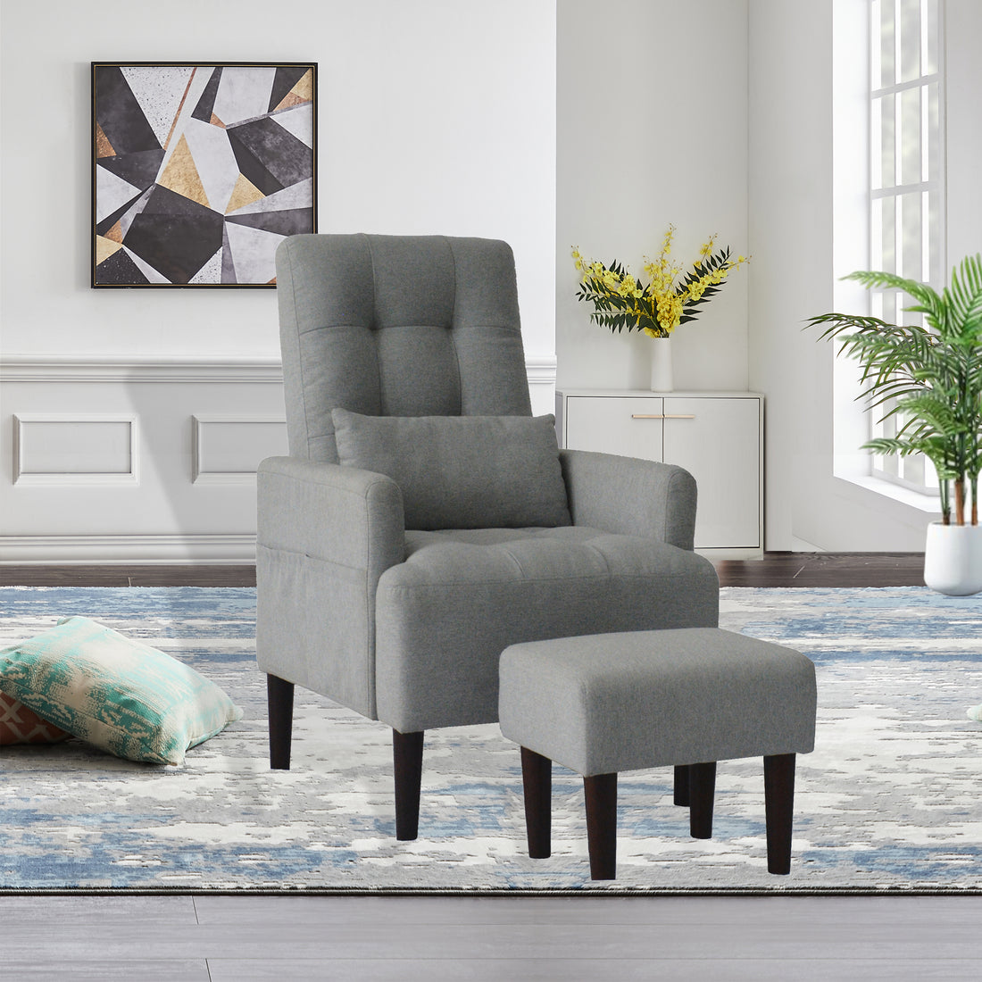 Redde Boo Modern Living Room Leisure Sofa Chair Design Gray Fabric Home Adjustable Cozy Soft Chair Cream White Modern Foam Fabric