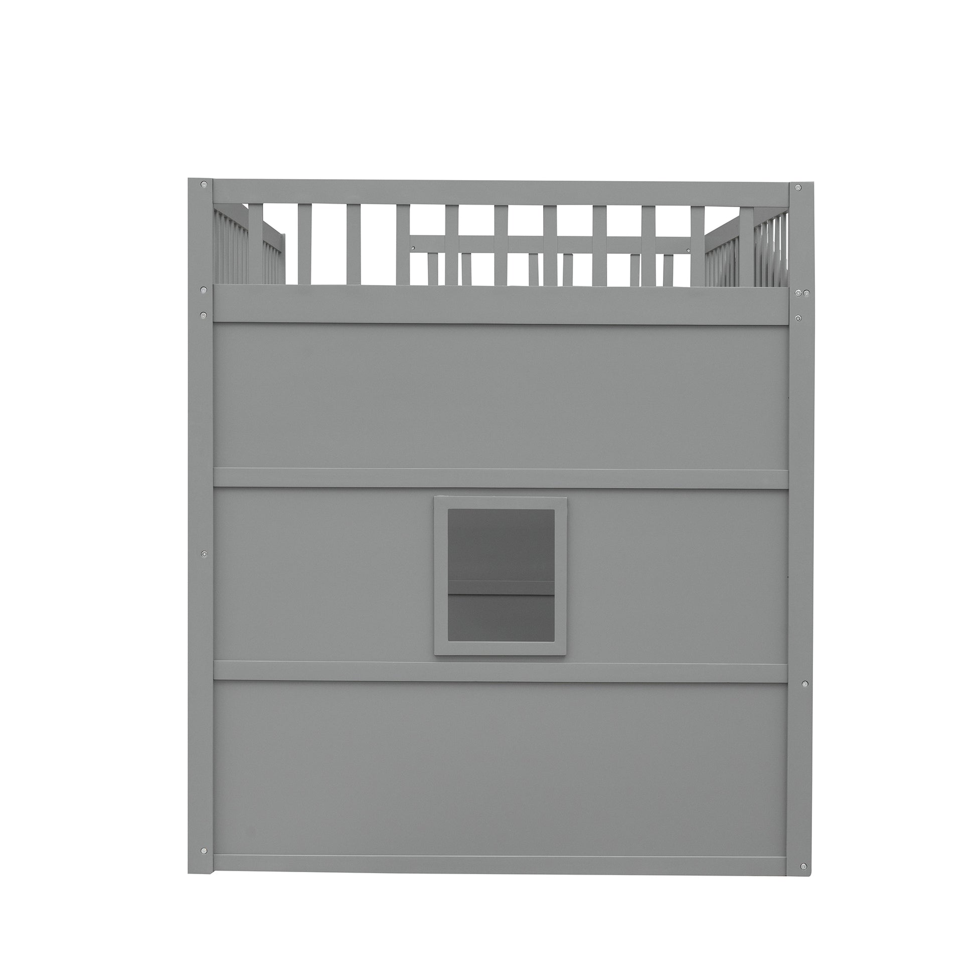 Full Size House Loft Bed With Ladder Gray White Frame White Gray Solid Wood