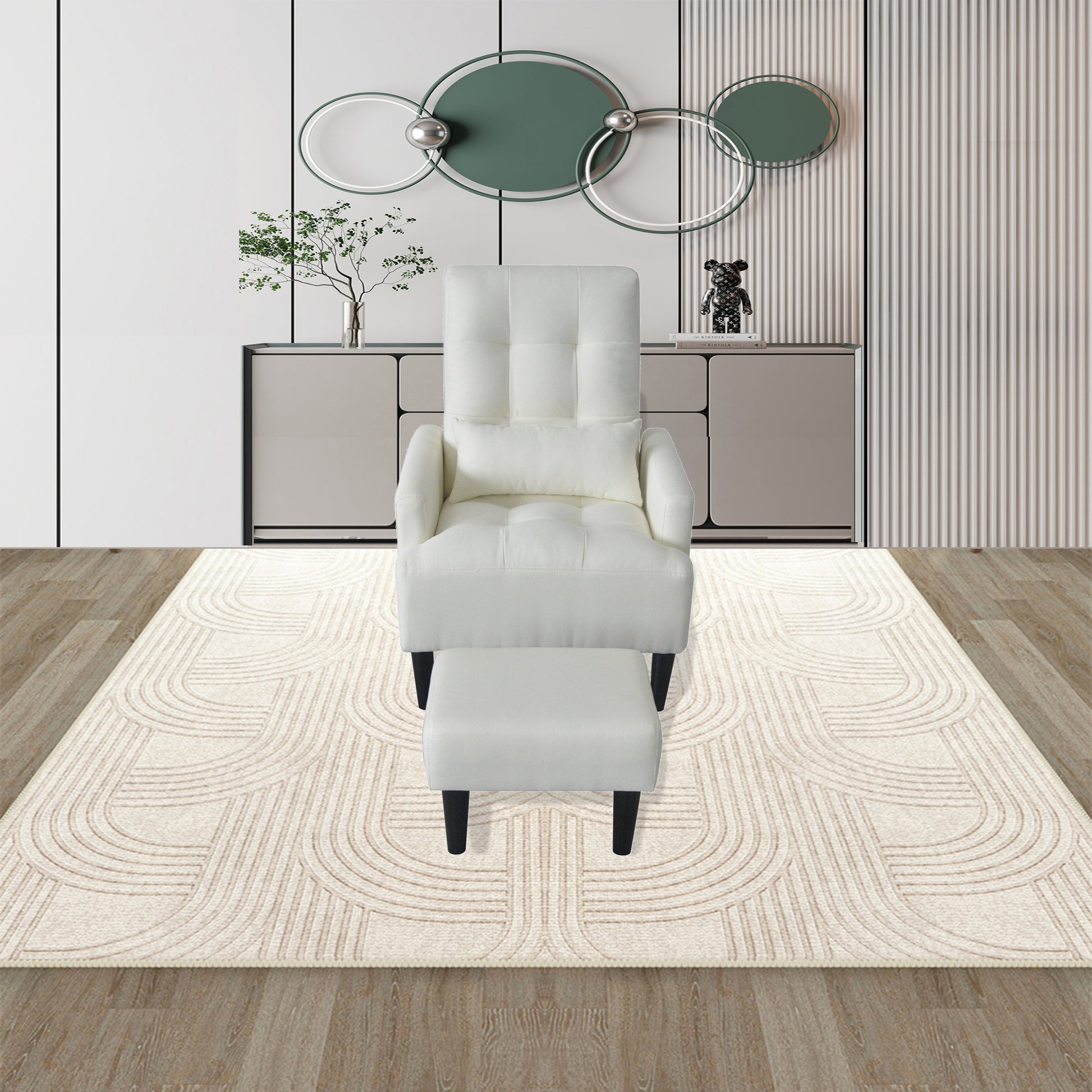 Redde Boo Brand Modern Design Living Room Cream White Recliner Soft Cozy Sofa Chair With Ottoman Cream White Foam Fabric